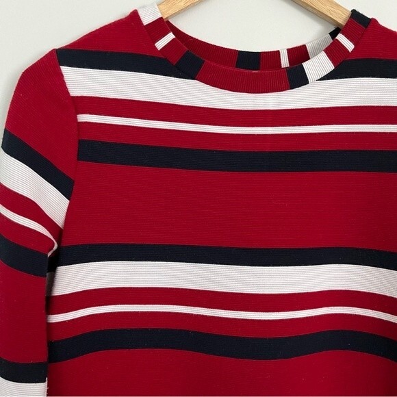 Zara Red Black and White Striped 3/4 Sleeve Shift Dress, Size S - Picture 4 of 12